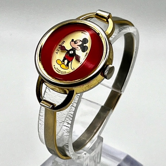 Vintage Bradley Collectable 70'S Mickey Mouse Mechanical Red Gold Ladies watch - Picture 4 of 9